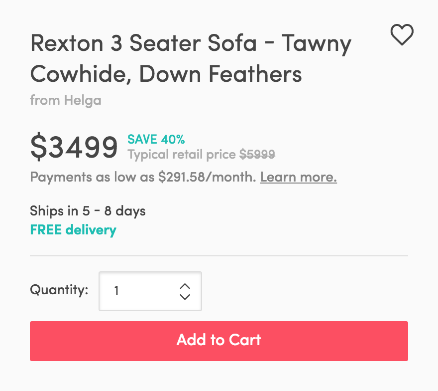 Screenshot of product page checkout panel